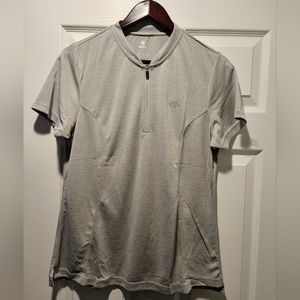 Women 1/4 Zip Collarless Athletic Short Sleeve T-shirt